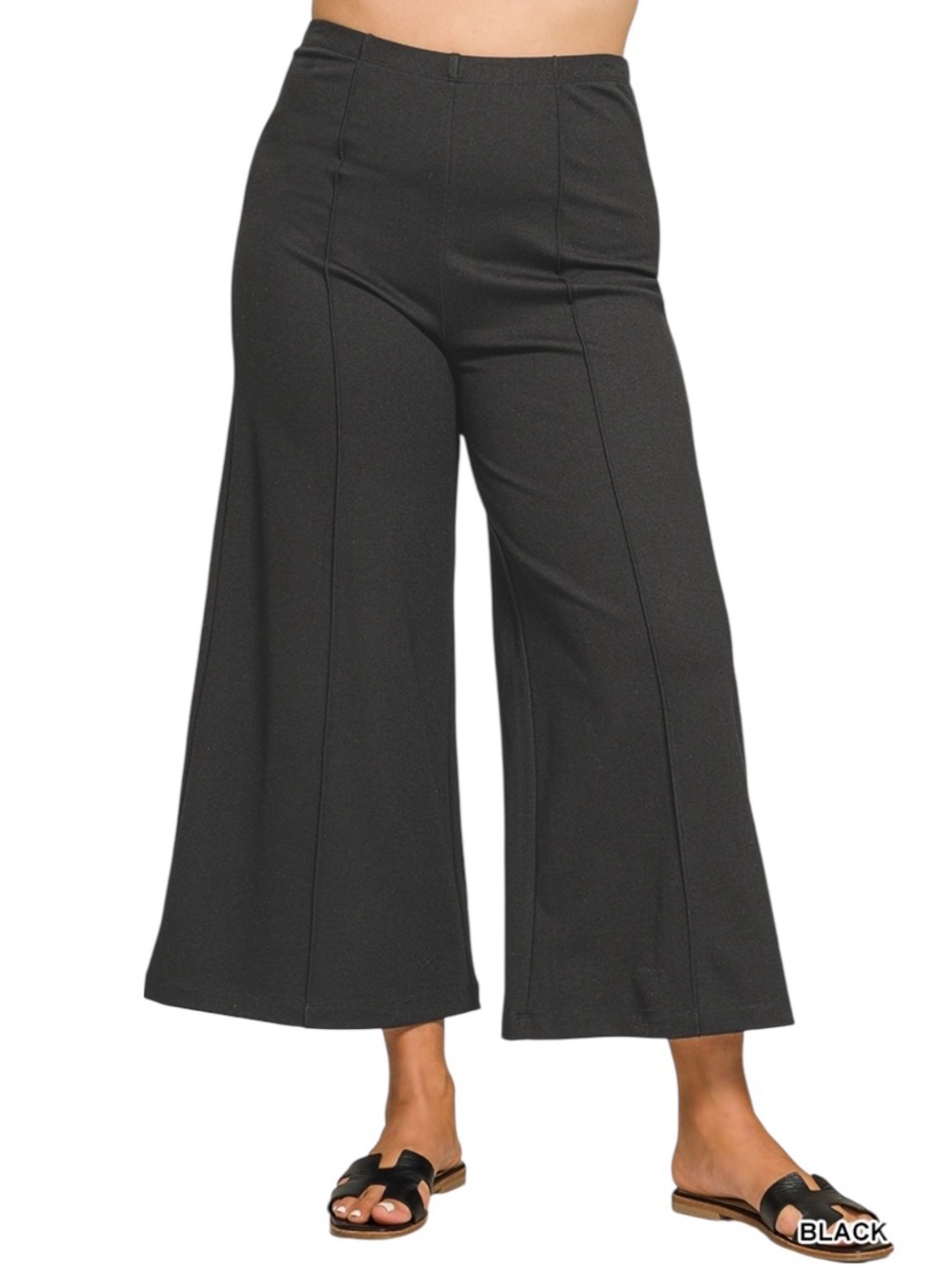 Zenana Black Ponte  Wide Leg Pull on Pant